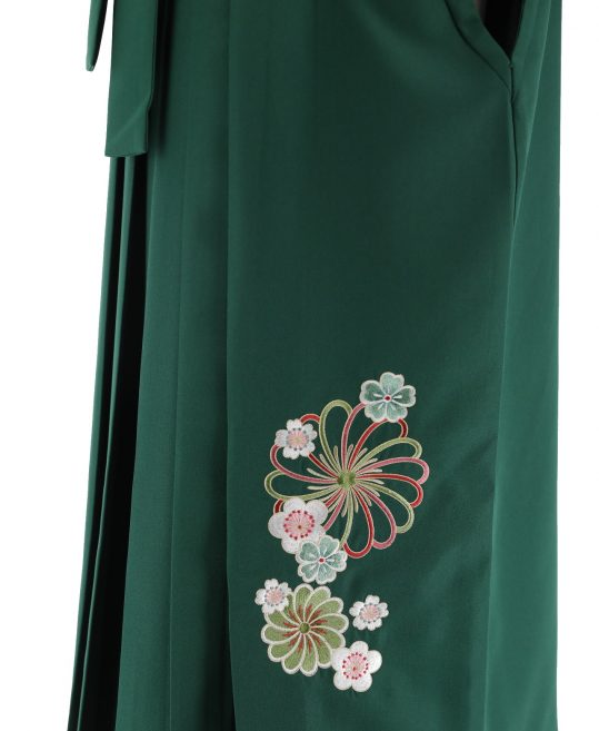 卒業式袴単品レンタル[刺繍]緑色に花の刺繍[身長153-157cm]No.835